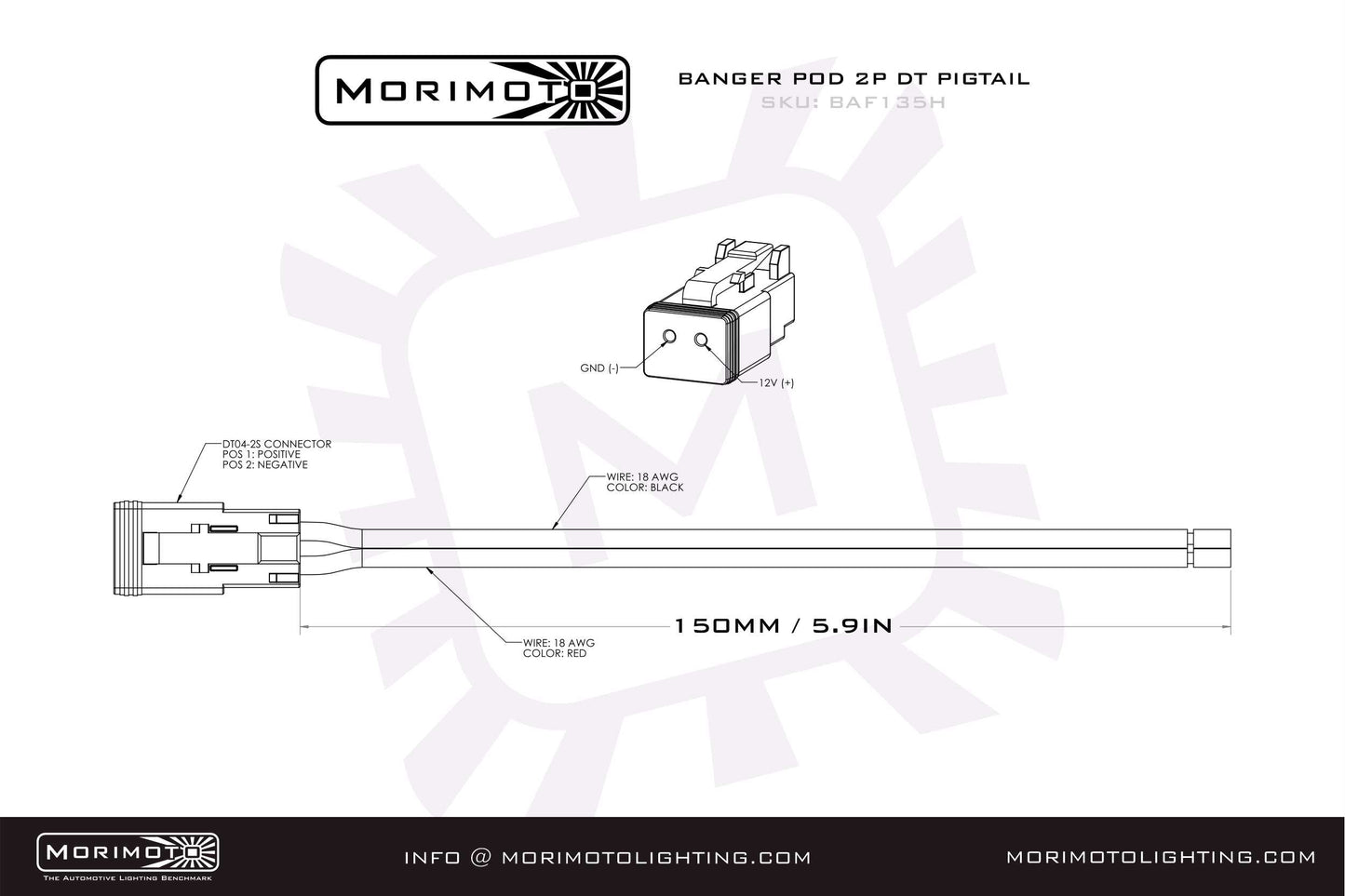 Morimoto 2P DT Pigtail Harness: (1/2/4Banger / 6in / Each) - Relay Harnesses (Image 2 of 2)