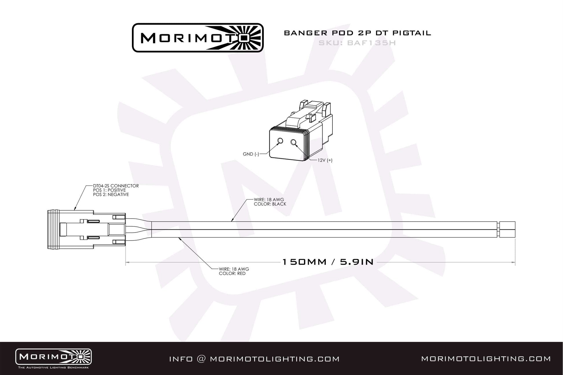 Morimoto 2P DT Pigtail Harness: (1/2/4Banger / 6in / Each) - Relay Harnesses (Image 2 of 2)