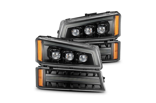 AlphaRex (NOVA-Series) (03-06) Chevrolet Silverado Projector Headlights with LED Bumper Lights - Alpha-Black - Headlights (Image 1 of 6)