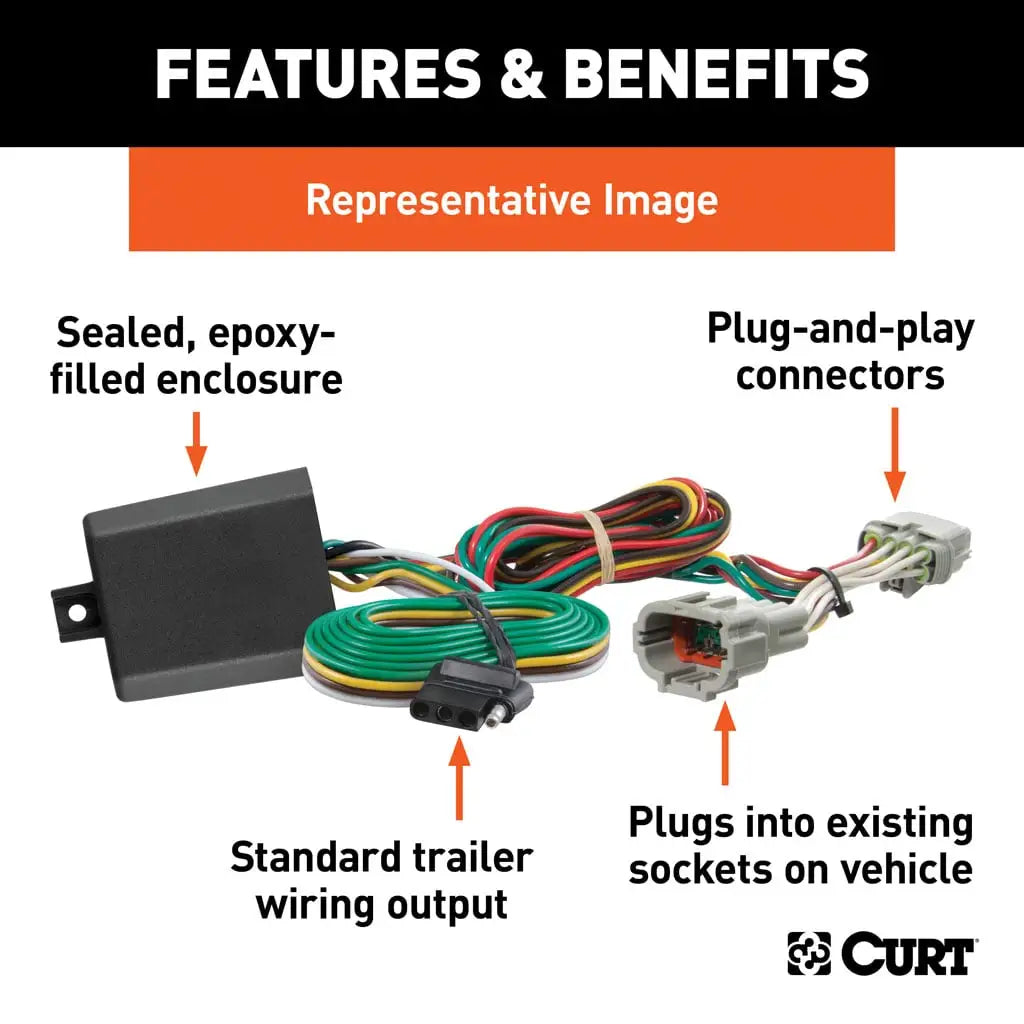 CURT 56407 Custom Wiring Harness, 4-Way Flat Output, Select Jeep Wrangler JL, Gladiator - Studio View 2