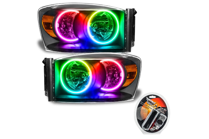 Oracle LED Halo Headlights: 07-08 Dodge Ram (Black / ColorShift RGB / RF Controller) - Headlights