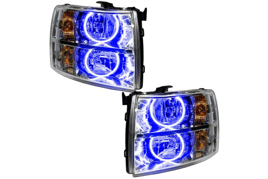 Oracle LED Halo Headlights: 07-13 Chevrolet Silverado (Chrome / Round Style / Blue SMD Single Color) - Headlights