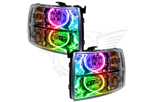 Oracle LED Halo Headlights: 07-13 Chevrolet Silverado (Chrome / Round Style / ColorShift RGB / BC1 Controller) - Headlights