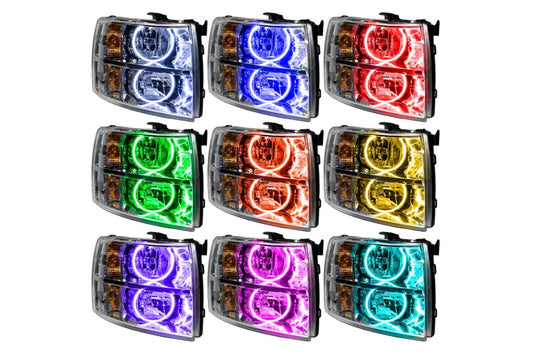 Oracle LED Halo Headlights: 07-13 Chevrolet Silverado (Chrome / Round Style / ColorShift RGB / No Controller) - Headlights