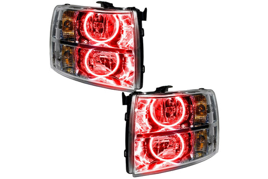 Oracle LED Halo Headlights: 07-13 Chevrolet Silverado (Chrome / Round Style / Red SMD Single Color) - Headlights