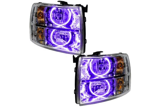 Oracle LED Halo Headlights: 07-13 Chevrolet Silverado (Chrome / Round Style / UV/Purple SMD Single Color) - Headlights