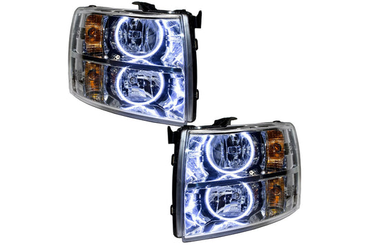 Oracle LED Halo Headlights: 07-13 Chevrolet Silverado (Chrome / Round Style / White SMD Single Color) - Headlights