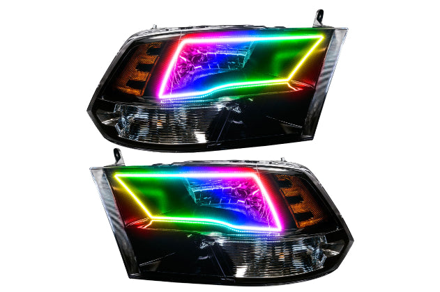 Oracle LED Halo Headlights: 09-17 Dodge Ram w/ Quad Headlights (Black / ColorShift RGB / BC1 Controller) - Headlights