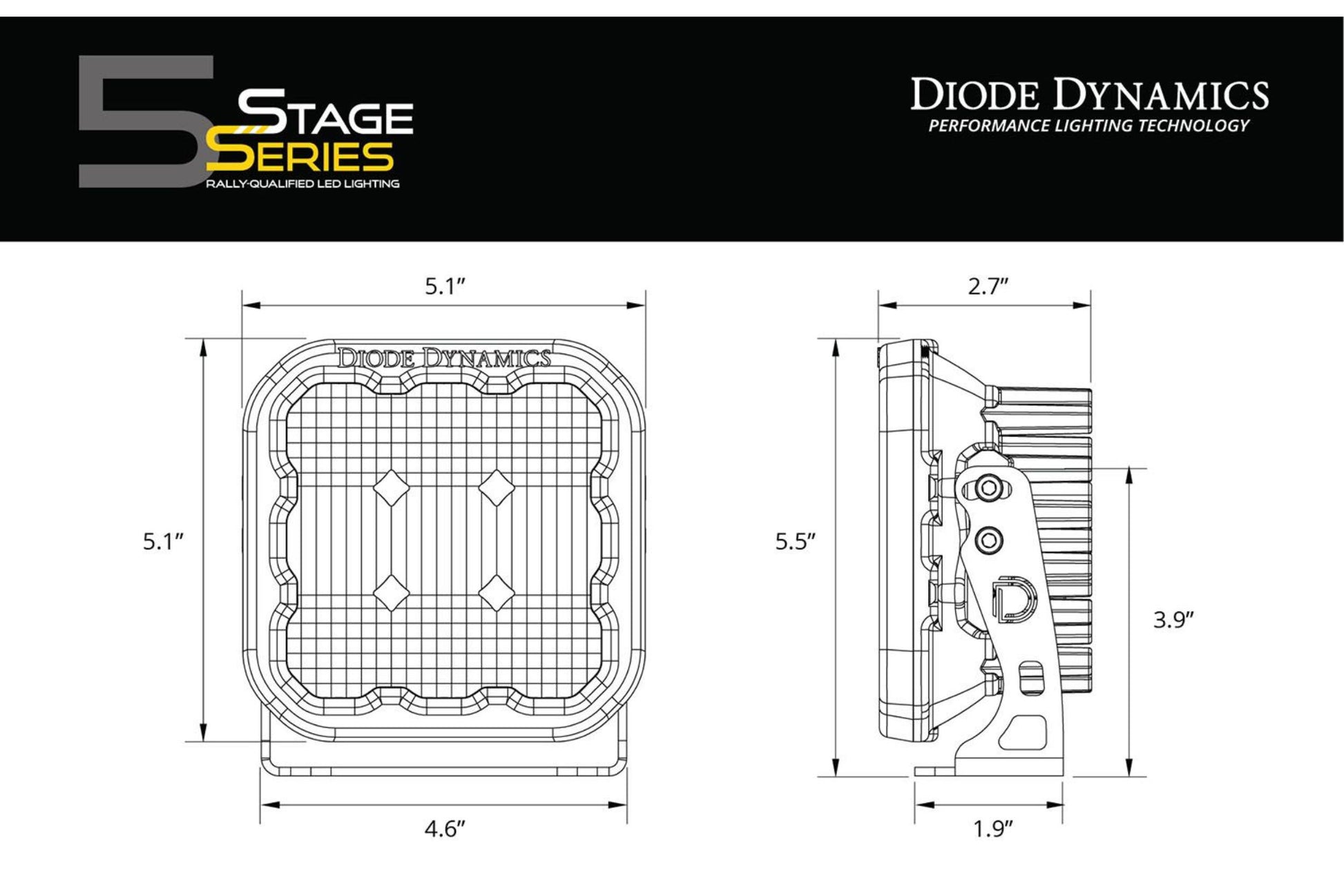 SS5 LED Pod Pro Yellow Flood Single Diode Dynamics - Off Road - Universal (Image 5 of 6)