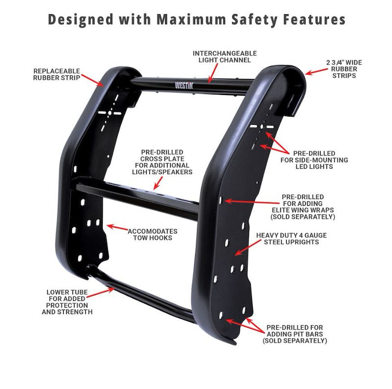 Westin Public Safety 36-4075 Bumper Push Bar; Elite; Powder Coated; Black; HRPO Steel; 2-3/4 Inch Rubber Strip Uprights