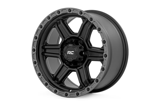 Rough Country 79 Series Wheel | One-Piece | Semi Gloss Black w/Gunmetal Ring | 17x8.5 | 6x5.5 | 0mm - RC Wheels (Image 1 of 6)