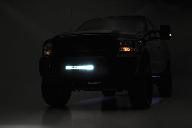 RC LED Light Kit | Bumper Mount | 20" Black Dual Row | White DRL | Ford F-250/F-350 Super Duty (05-07) (manufacturer page)